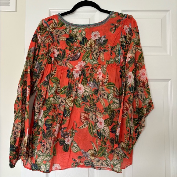 Johnny Was Workshop orange lightweight blouse sz M - Picture 6 of 7